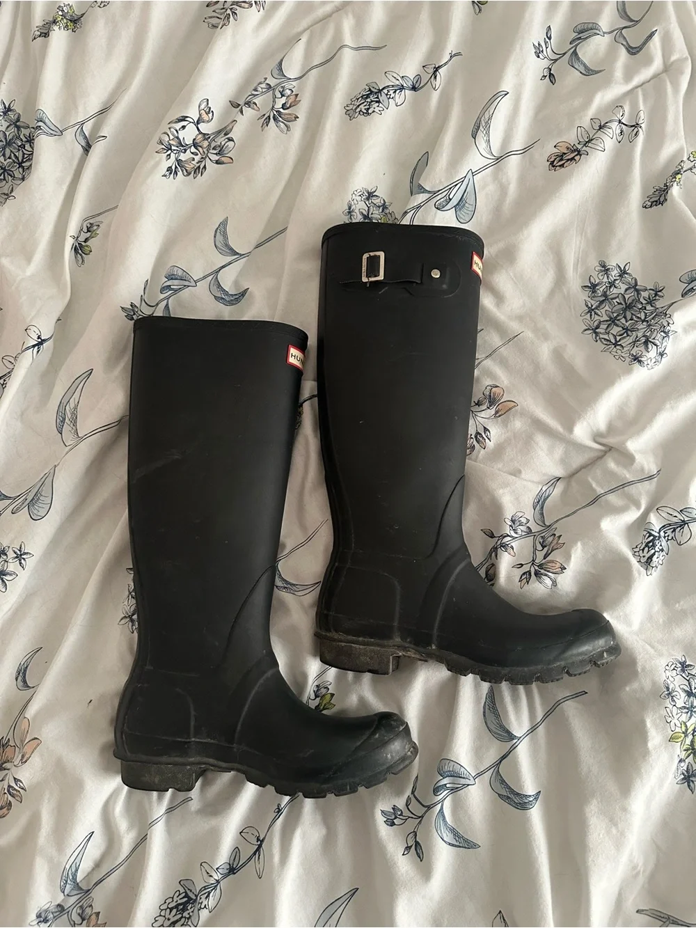 Hunter Black Tall Gloss Rain Boots with Buckle